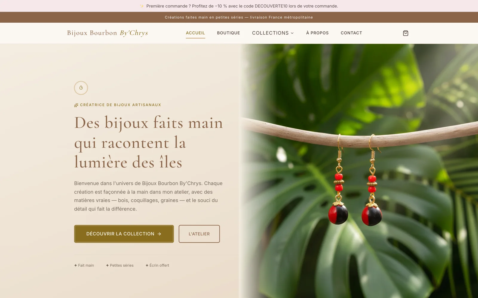 Page d’accueil de la boutique Bijoux Bourbon By’Chrys