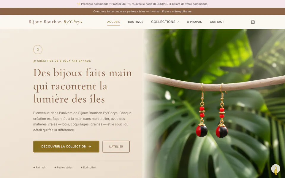 Page d’accueil du site bijouxbourbonbychrys.fr